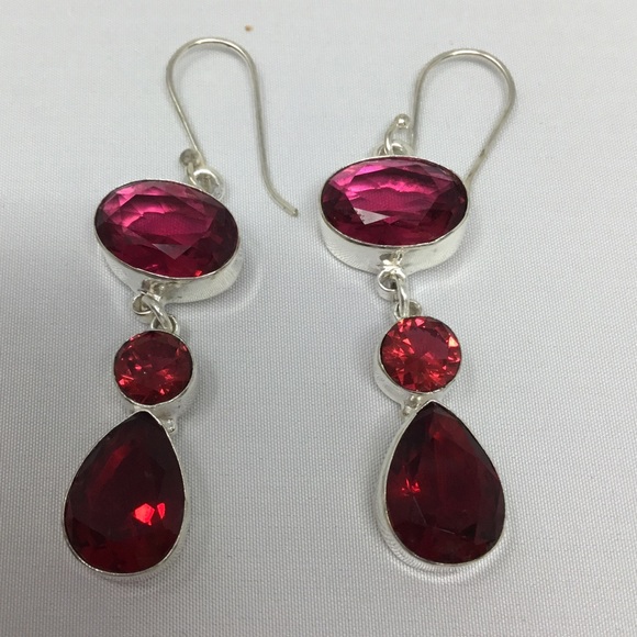 925 Sterling Silver & Gemstone Drop Pierced Earrings